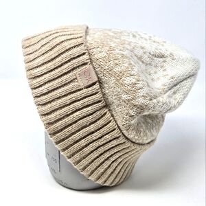 CALVIN KLEIN TAN & CREAM FLEECE LINED BEANIE HAT ACCESSORY FOLDED BRIM WOMEN OS